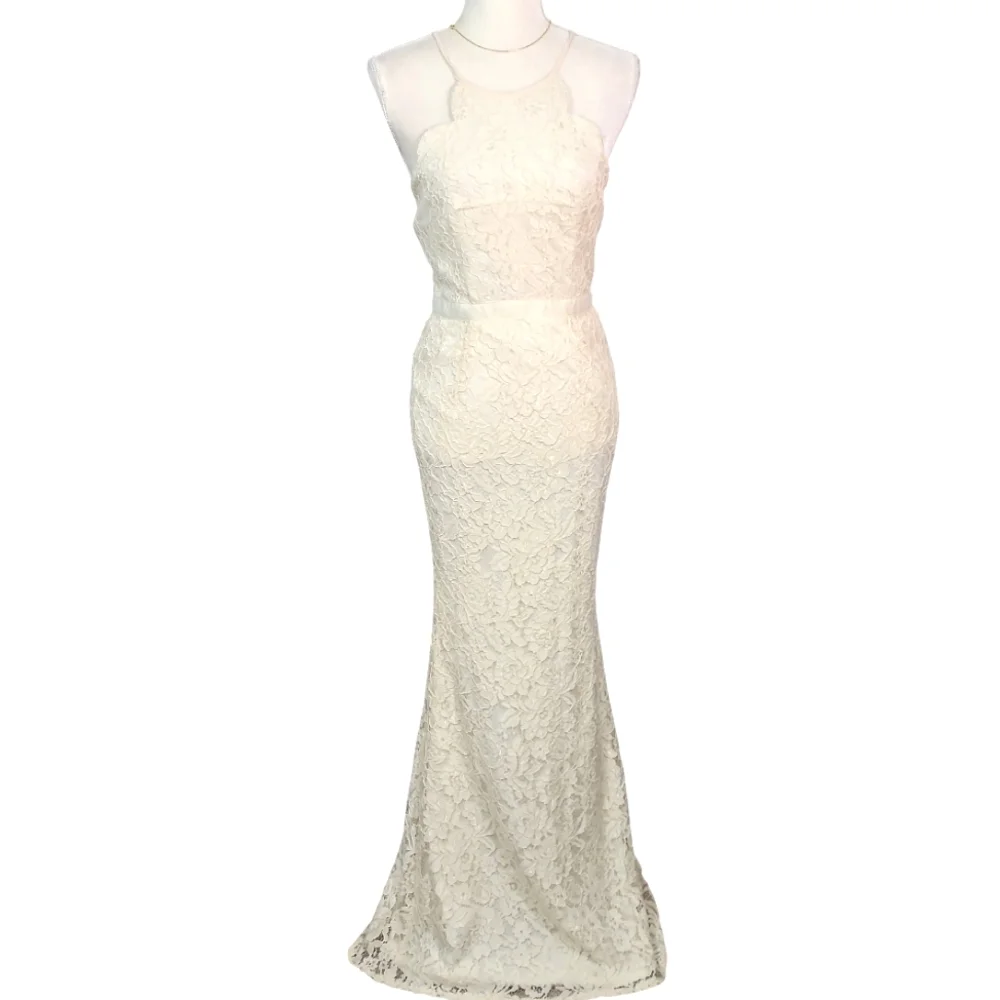 Lulu's Cream Halter Maxi Gown for Brides/ Wedding Guests. XS - Picture 7 of 15